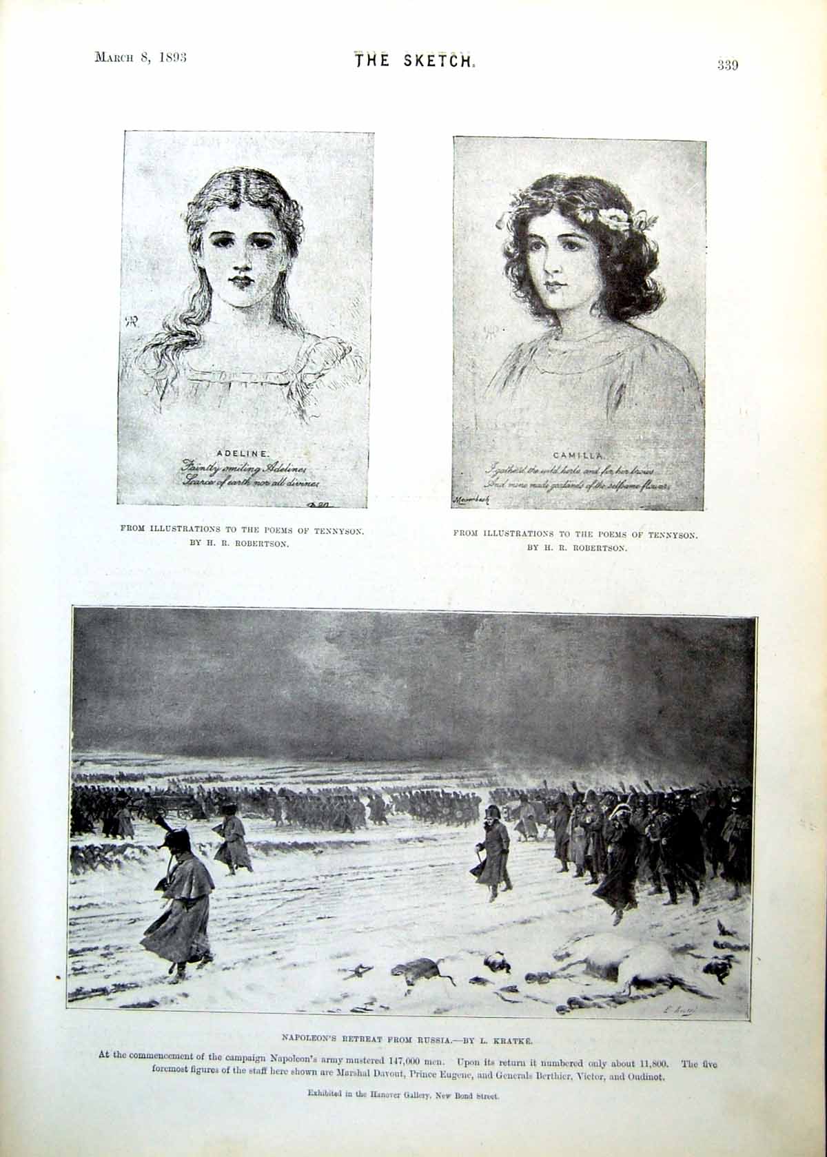 Old Print Adeline Camilla Napoleon'S Retreat Russia British Gallery 1893 19th