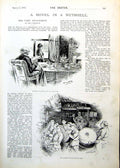 Antique Old Print Breakfast Fife Drum Band Man Helping Lady Over Gate 1893