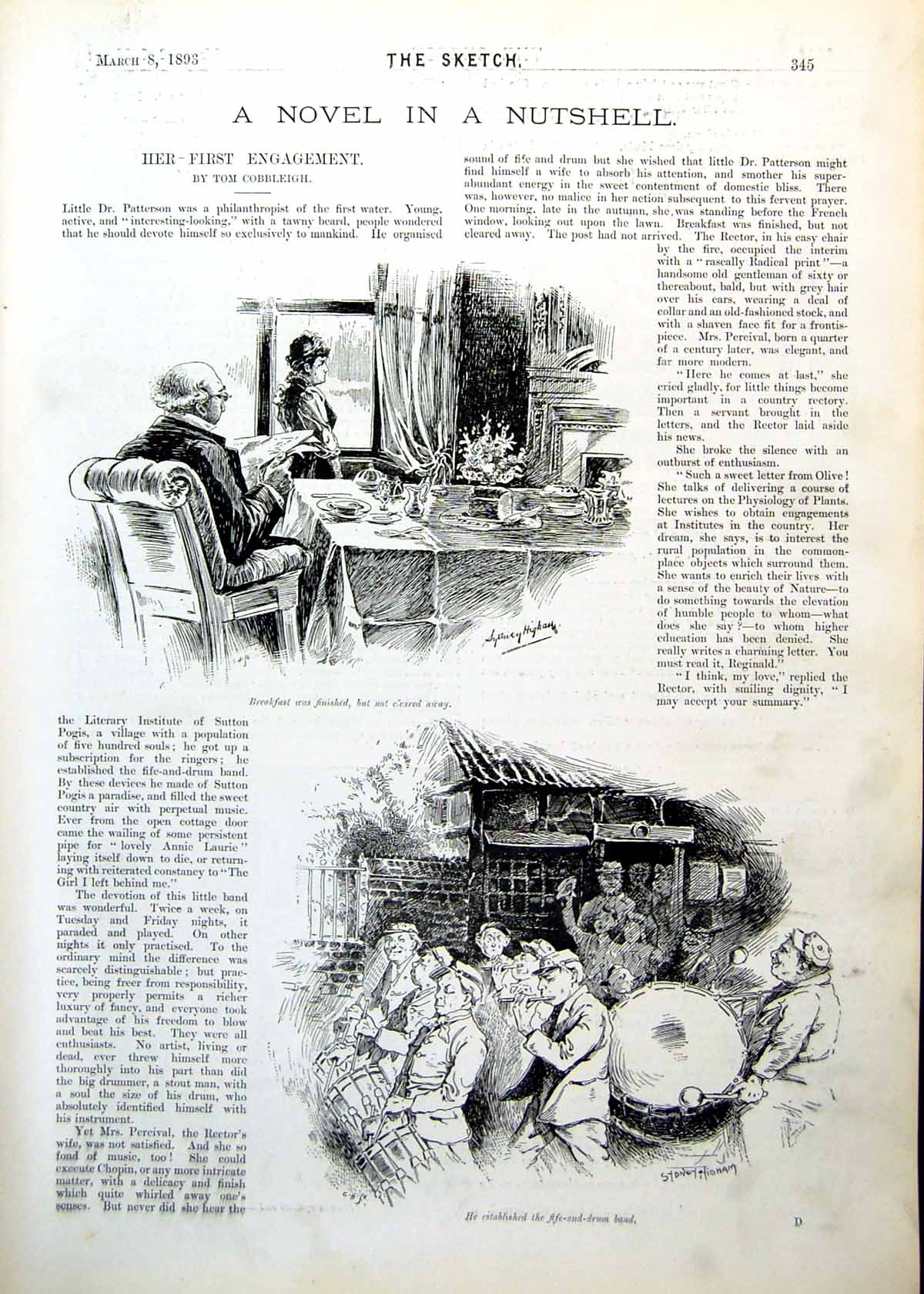 Antique Old Print Breakfast Fife Drum Band Man Helping Lady Over Gate 1893