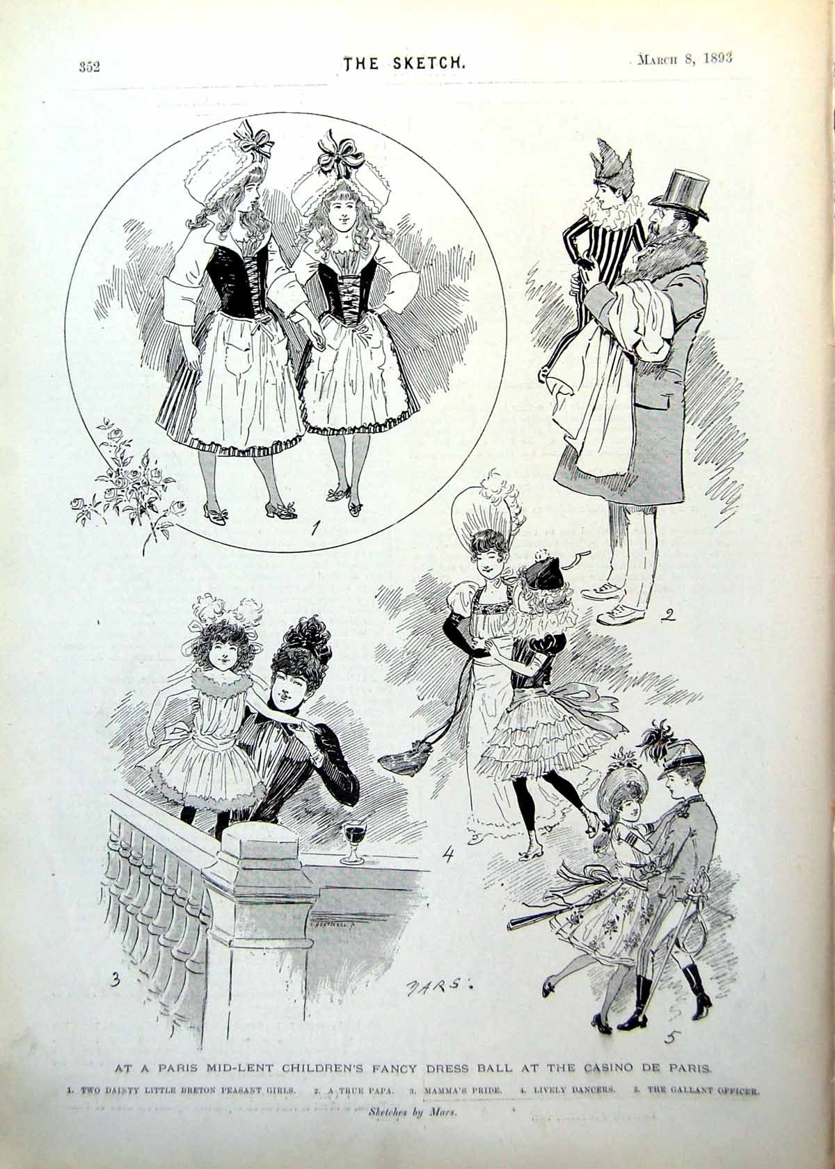 Old Print Paris Childrens Fancy Dress Ball Hyeres Compton Wynyates 1893 19th