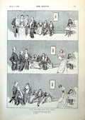 Antique Print Lady Persuaded To Sing For Gentlemen Disaster Two Hats 1893 19th