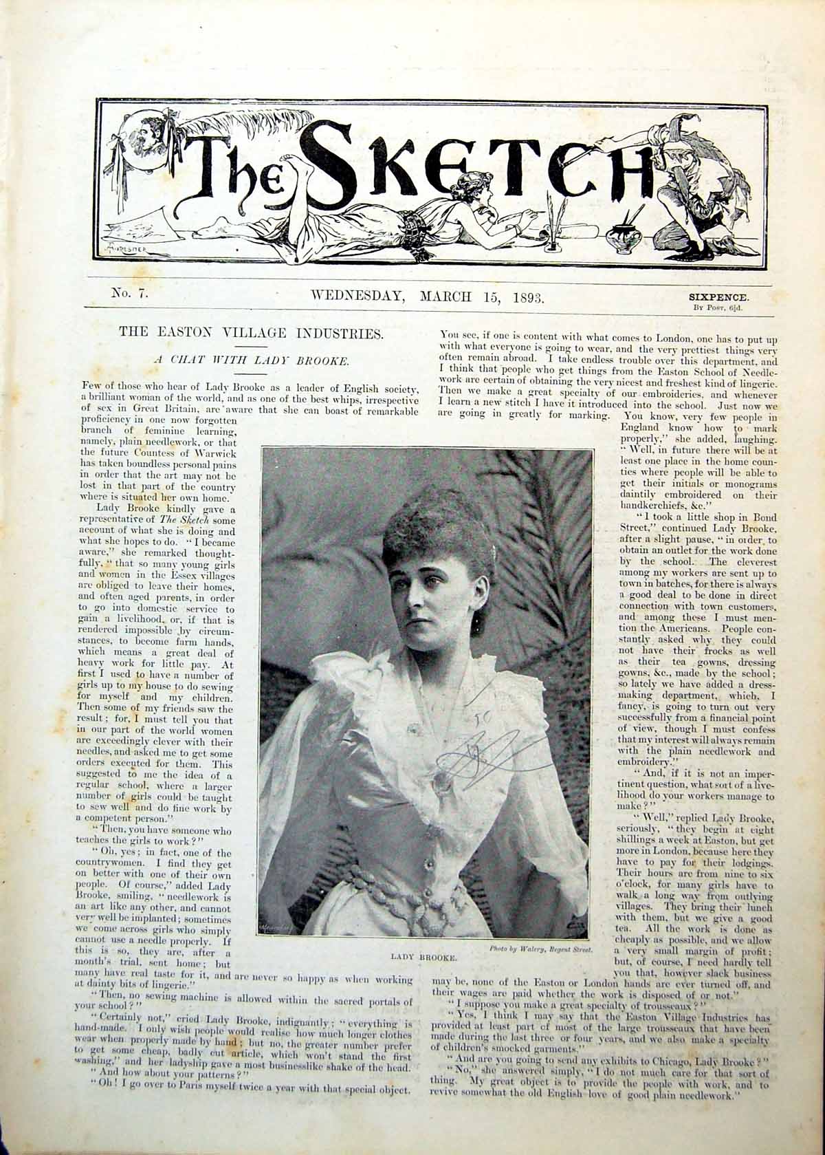 Antique Print Damaged Lady Brooke Easton Village Industries Interview 1893 19th