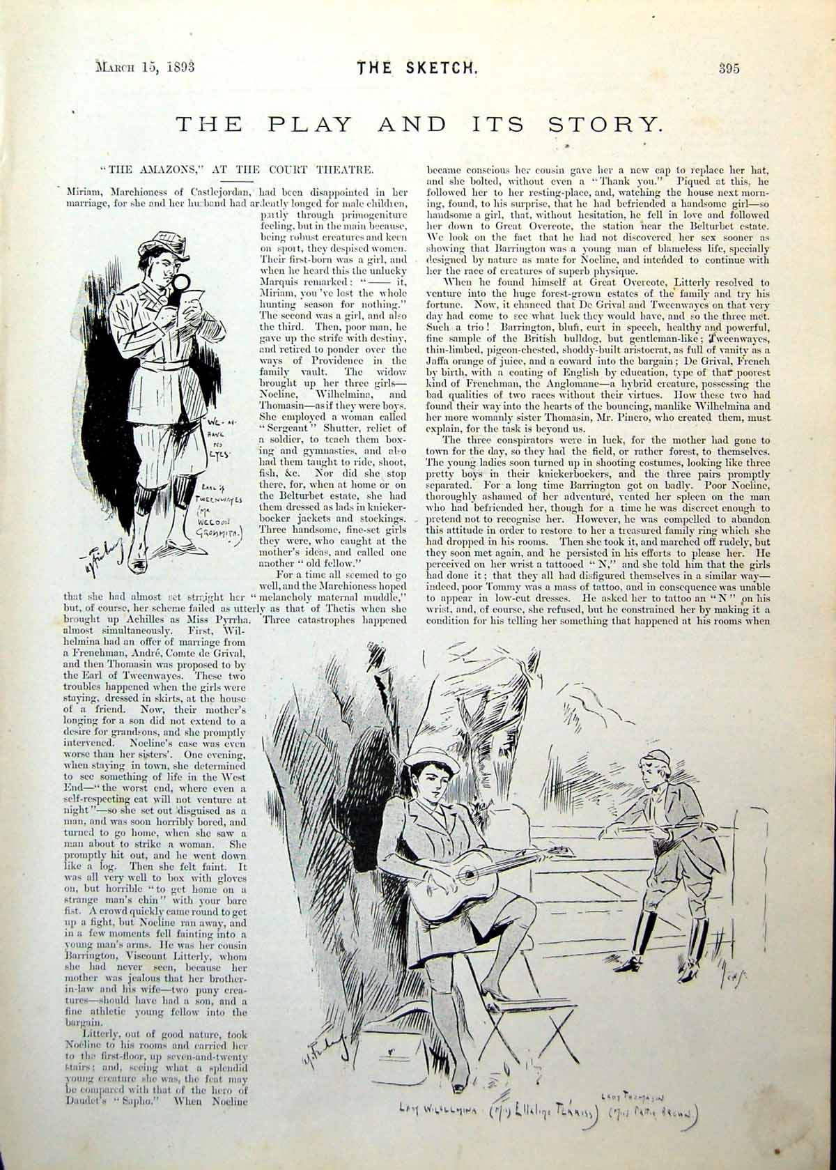Antique Old Print Amazons Court Theatre Characters Scene Terriss Elliot 1893
