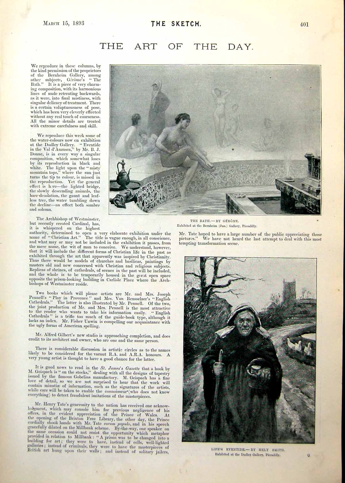 Old Print Damaged Bath Gerome Life'S Eventide Harvesters Veyrassat 1893 19th
