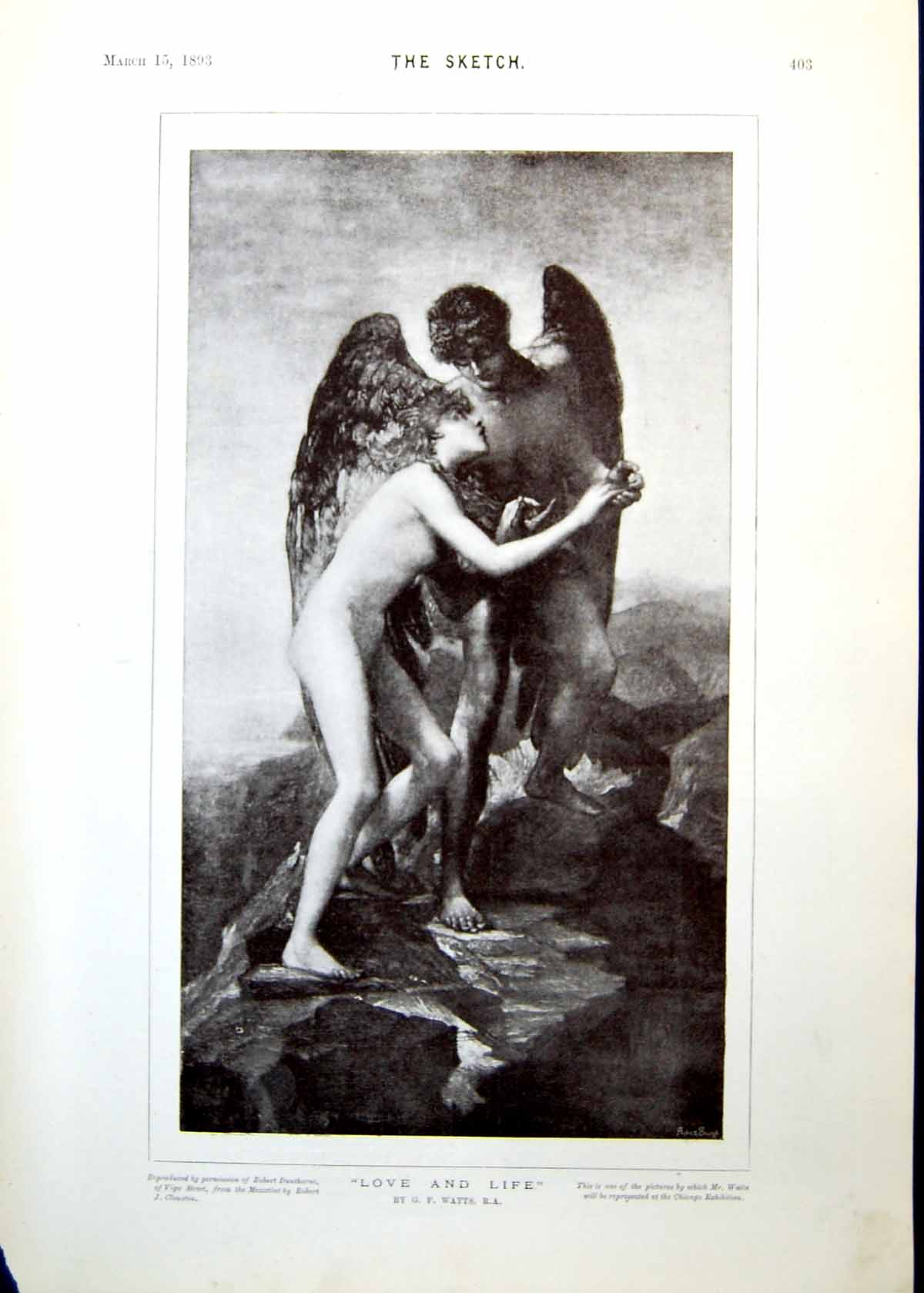 Antique Print Love And Life Gf Watts Angel Woman Below London Bridge 1893 19th
