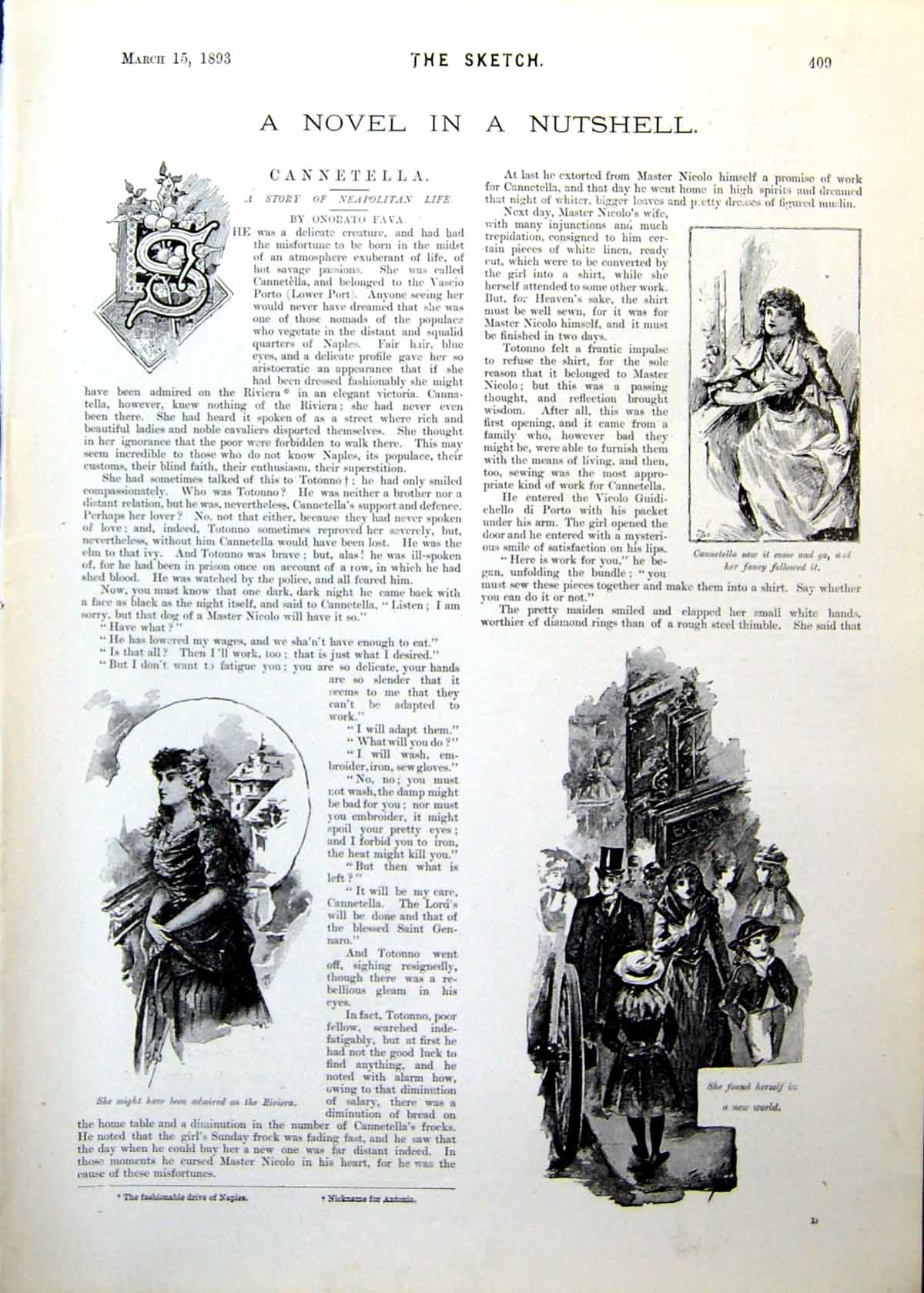 Antique Old Print Cannetella Novel Scenes Pretty Maiden Kissed Upset 1893 19th