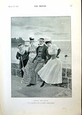 Antique Old Print Father Daughters Son Seaside Sea Wall Janet Achurch 1893