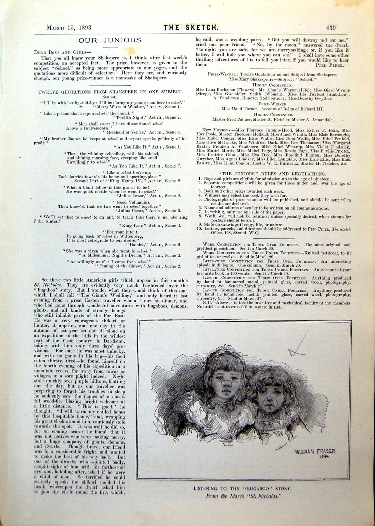 Antique Print Damaged Children Listening Story Drawing Room Uninvited 1893