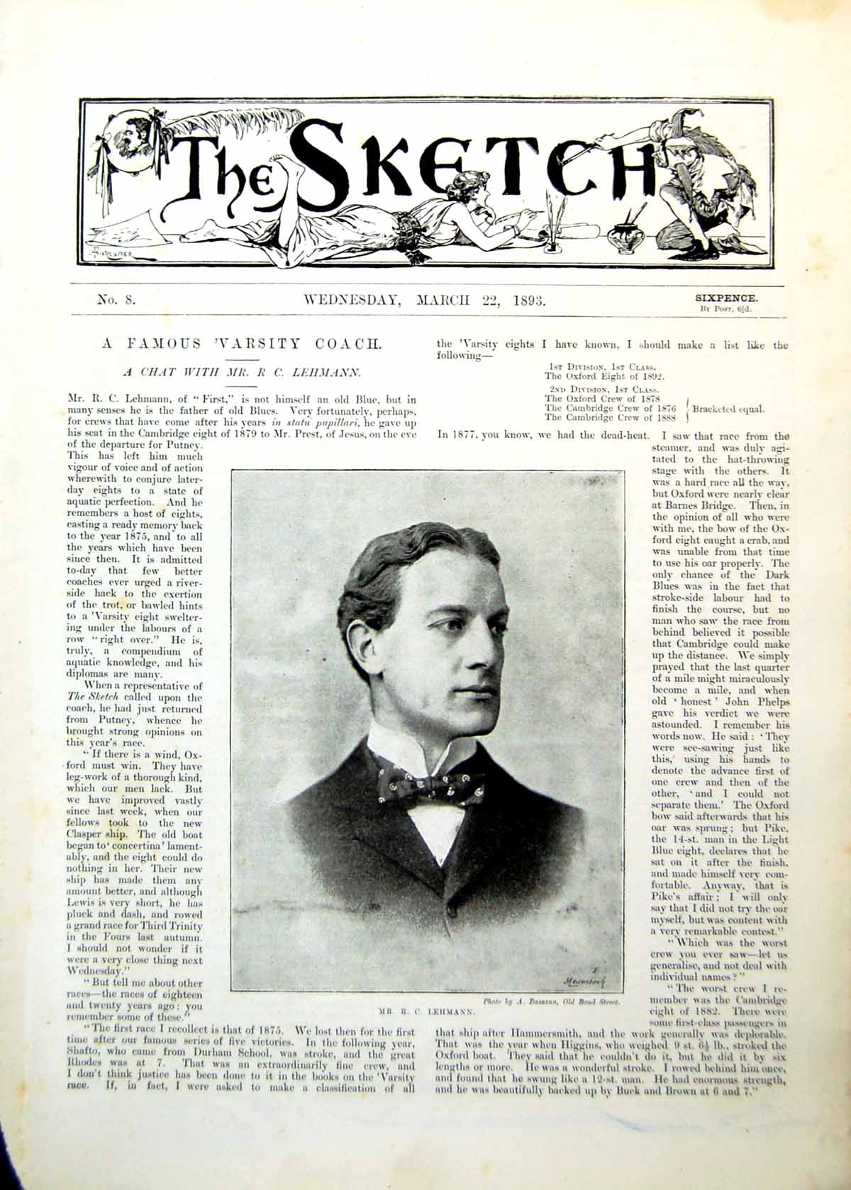 Old Print Rc Lehmann Varsity Coach Late M Jules Ferry French Senate 1893 19th