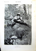 Antique Print Folly Dudley Hardy Young Lady Seated Outdoors Toadstool 1893 19th