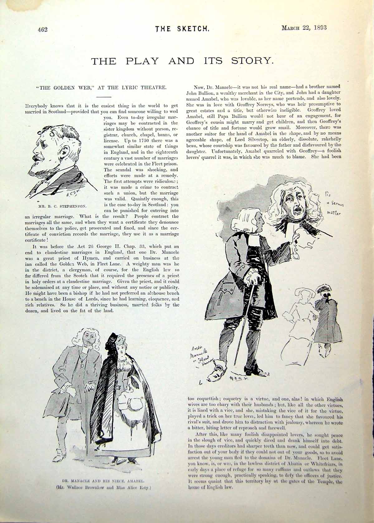 Original Old Antique Print Gen Web Lyric Theatre Stephenson Brownlow Esty 1893