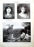 Antique Print Paintings Head Woman Child Death The Reaper Market Girl 1893