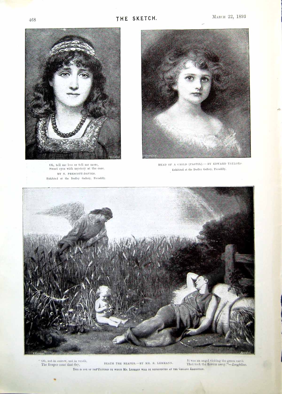 Antique Print Paintings Head Woman Child Death The Reaper Market Girl 1893