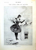 Antique Print Chemistry Lady Dress Long Gloves Wheel Woe Dog Cartoon 1893 19th