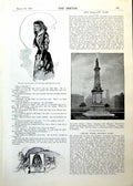 Old Print Beautiful Lady War Memorial Greenwich Parliament Sketches 1893 19th