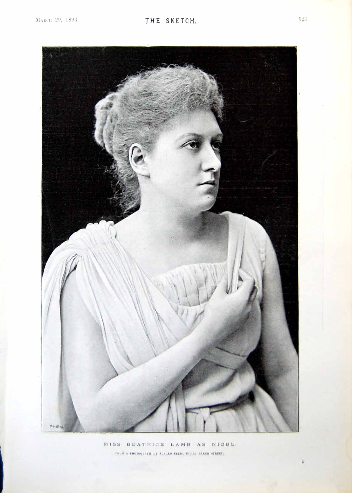 Old Print Beatrice Lamb Plays Niobe Full Page And Smaller Portrait 1893 19th