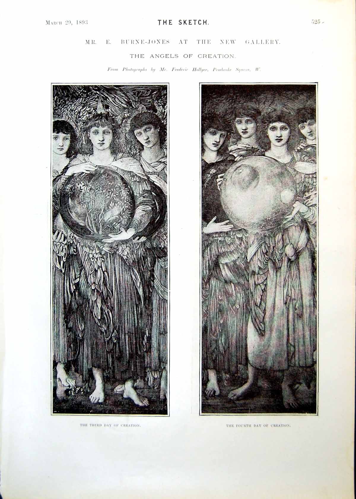 Old Print E Burne-Jones New Gallery Angels Creation 3Rd 4Th 5Th 6Th 1893