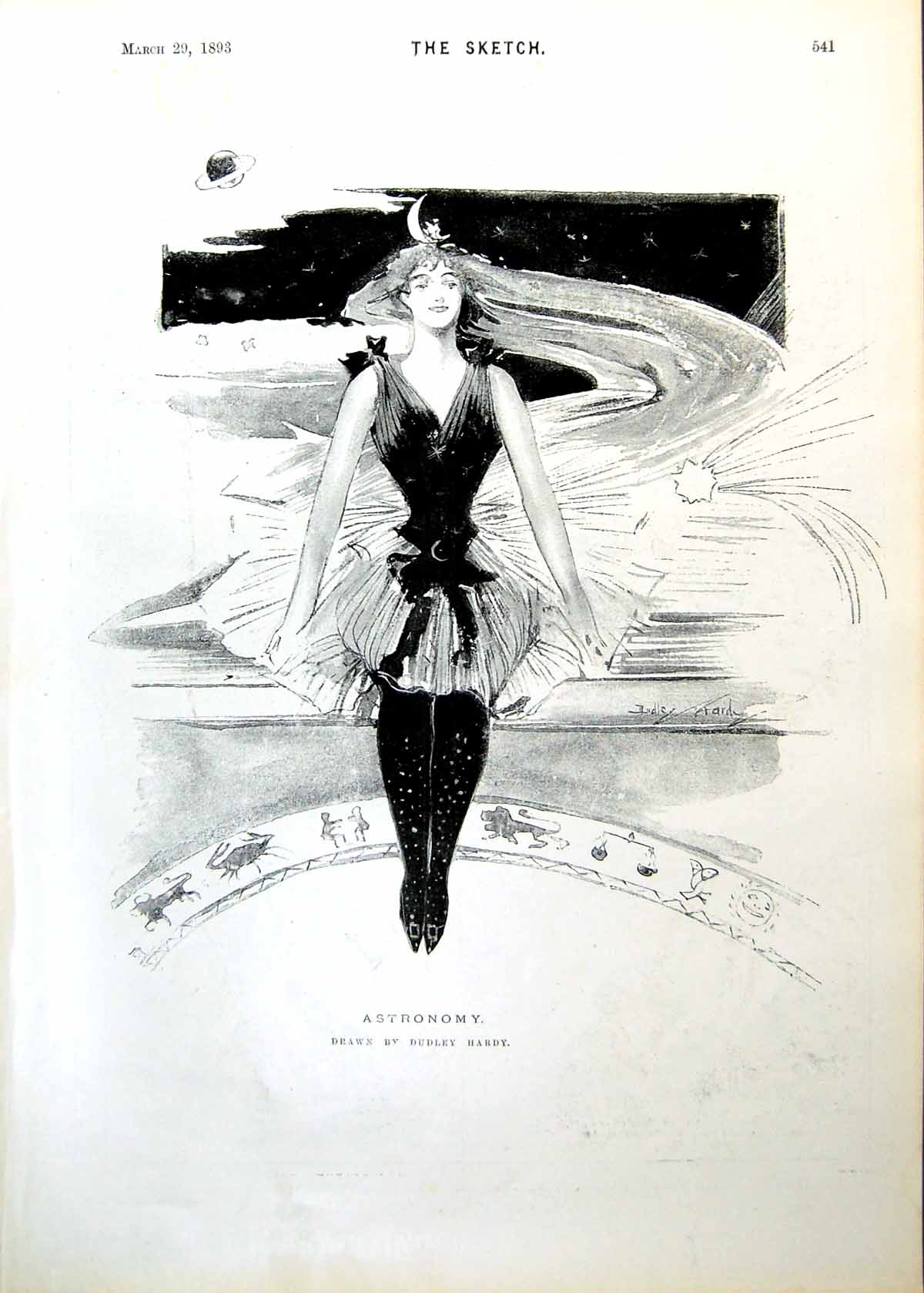 Antique Old Print Astronomy D Hardy Lady Signs Zodiac Pelican Crocodile 1893