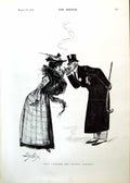 Old Print Lady Lighting Cigarette Gents Cigar Runaway Horse Seaside 1893 19th