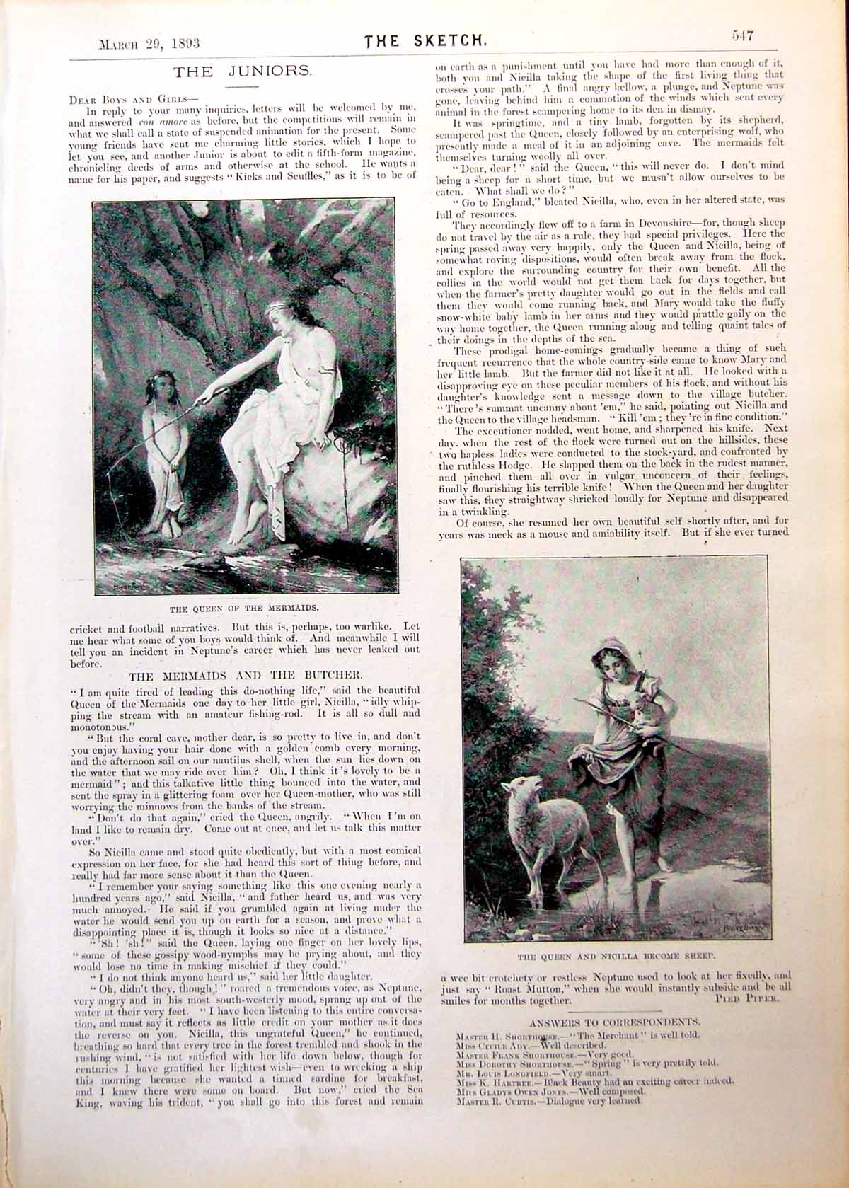 Old Queen Mermaids Sheep Girl Twilight Lady Dancing Fan-Bearer 1893Victorian