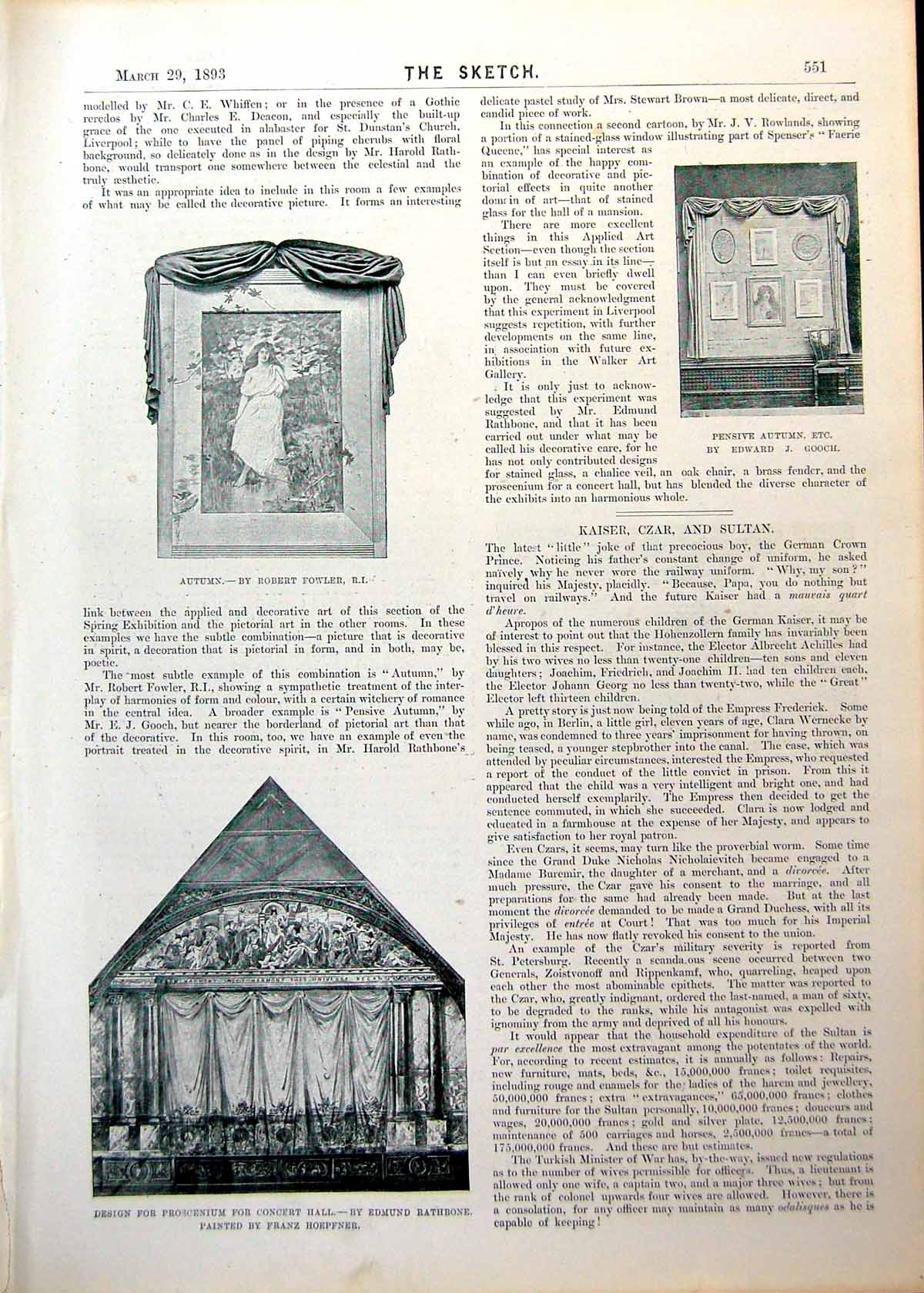Antique Print Autumn Fowler Pensive Gooch Rathbone Phil May Portrait 1893 19th