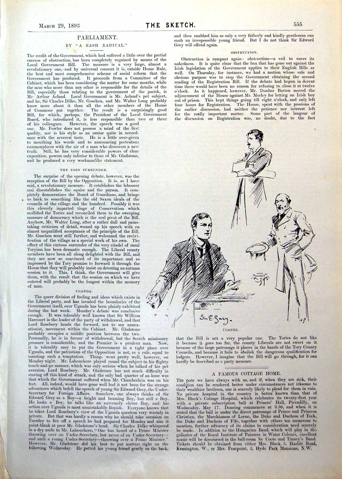 Old Antique Print Parliament Issue Uganda Three Sketches Gentlemen 1893 19th