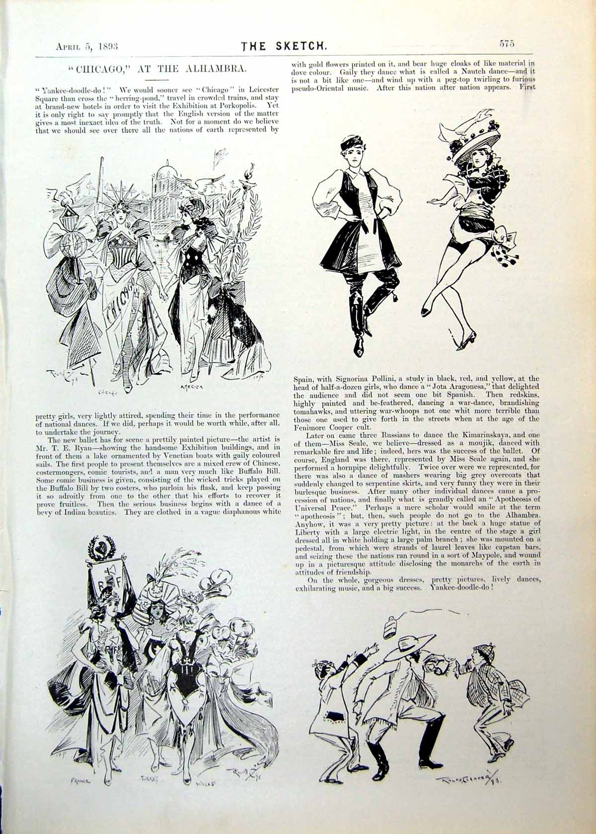 Antique Print Chicago Alhambra Costumed Ladies Dancers Flask Throwing 1893 19th