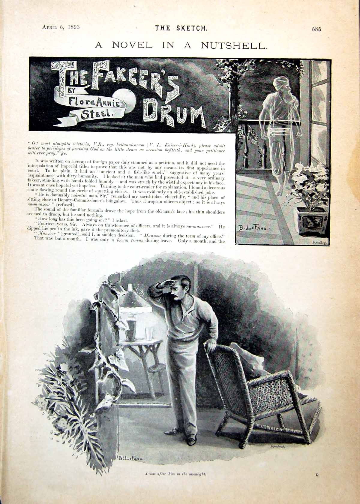 Antique Old Print Ghostly Figure Man Seeking Moonlight Three Men Boat 1893