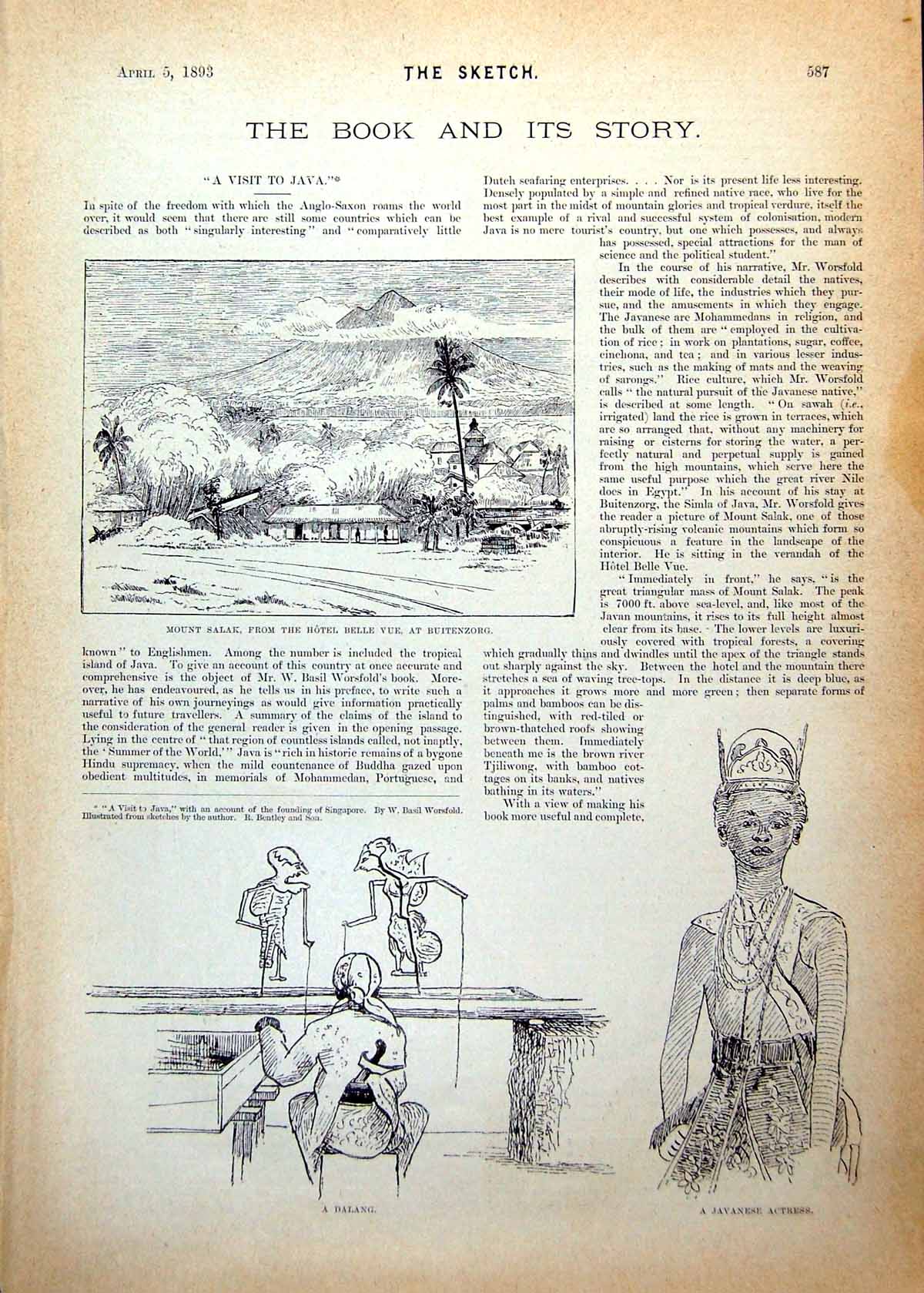 Antique Print Mount Salak Dalang Javanese Actress Cottage Bas-Relief 1893 19th
