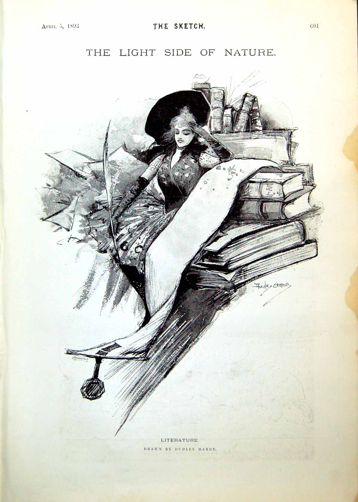 Old Literature Lighter Side Lady Books Scroll Elephant Cartoon 1893Victorian