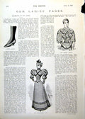 Antique Old Print Ladies Page Novel Stocking Front Detail Empire Blouse 1893