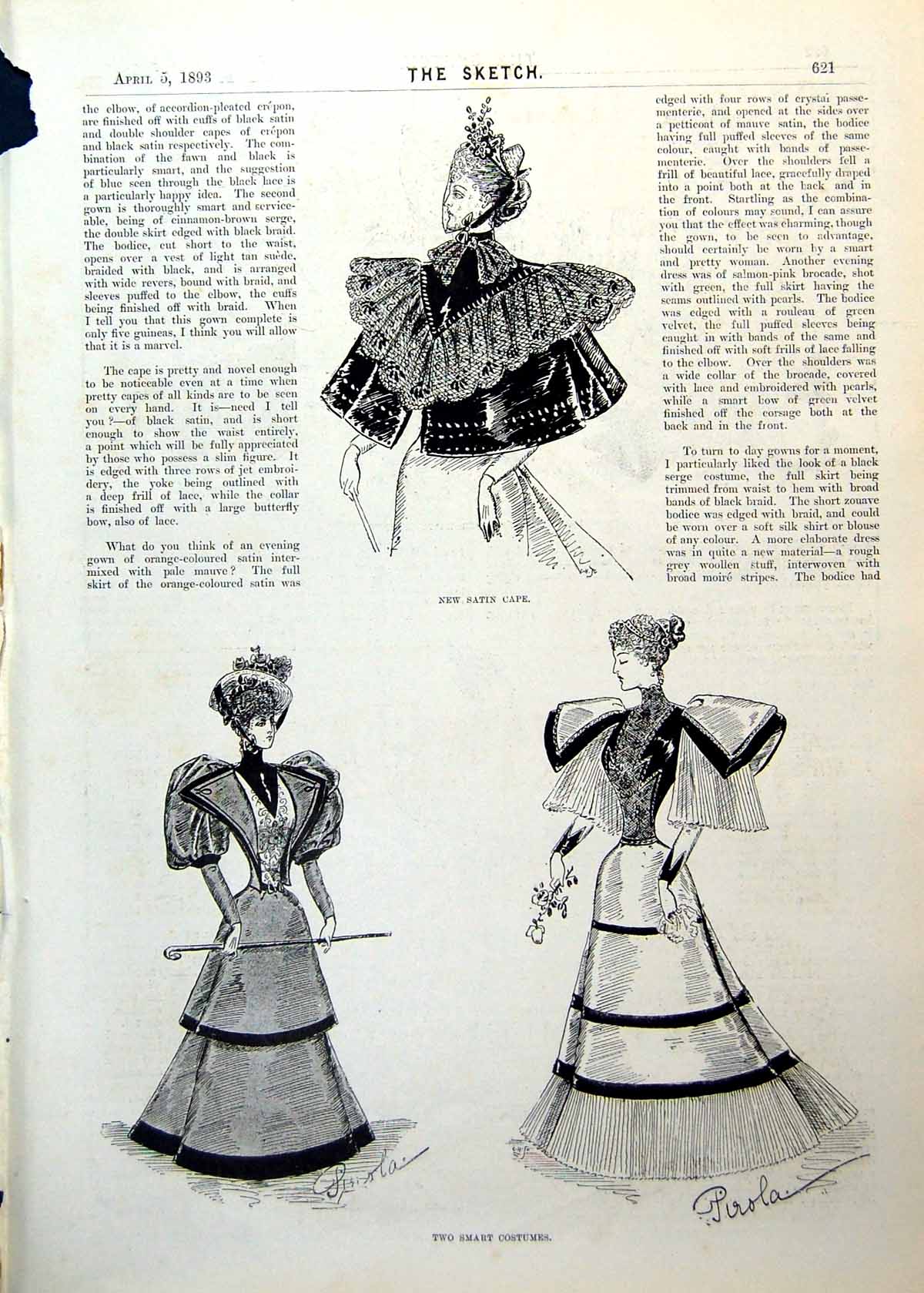 Antique Old Print Satin Cape Smart Costumes Pretty Blouses Spring Gown 1893