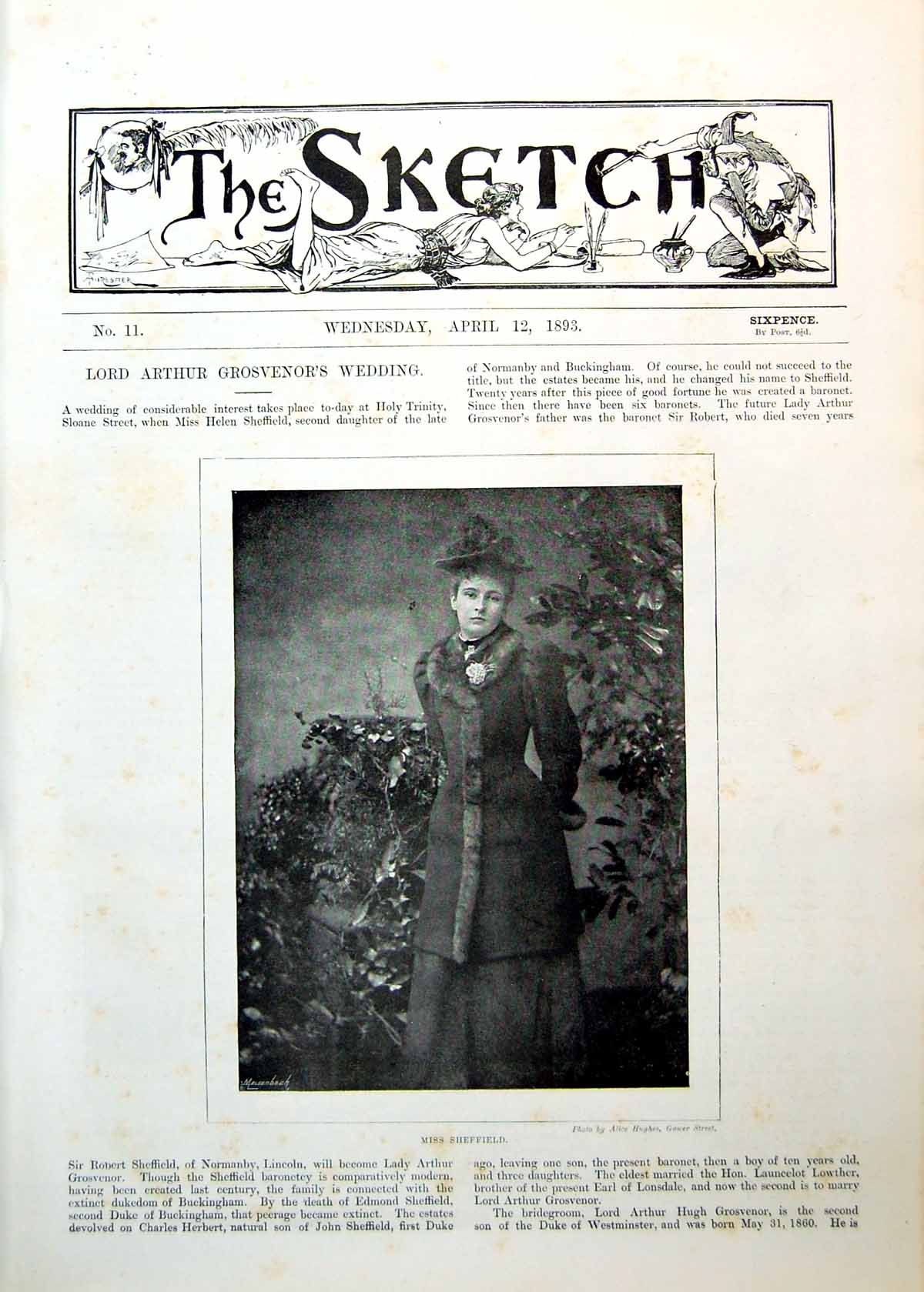Old Print Miss Sheffield Foliage Lord Ah Grosvenor Mr Balfour Larne 1893 19th