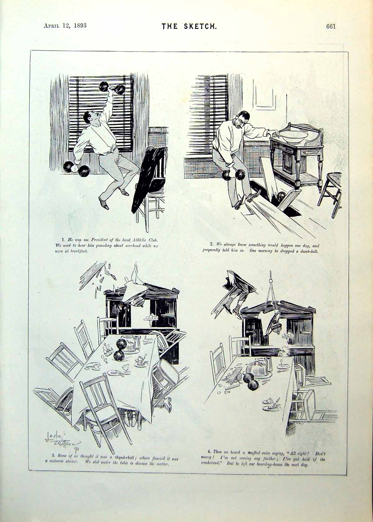 Antique Print President Athletic Club Accident Weights Ballroom Notes 1893