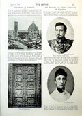 Old Antique Print Florence Cathedral Baptistry Door Prince Ferdinand 1893 19th