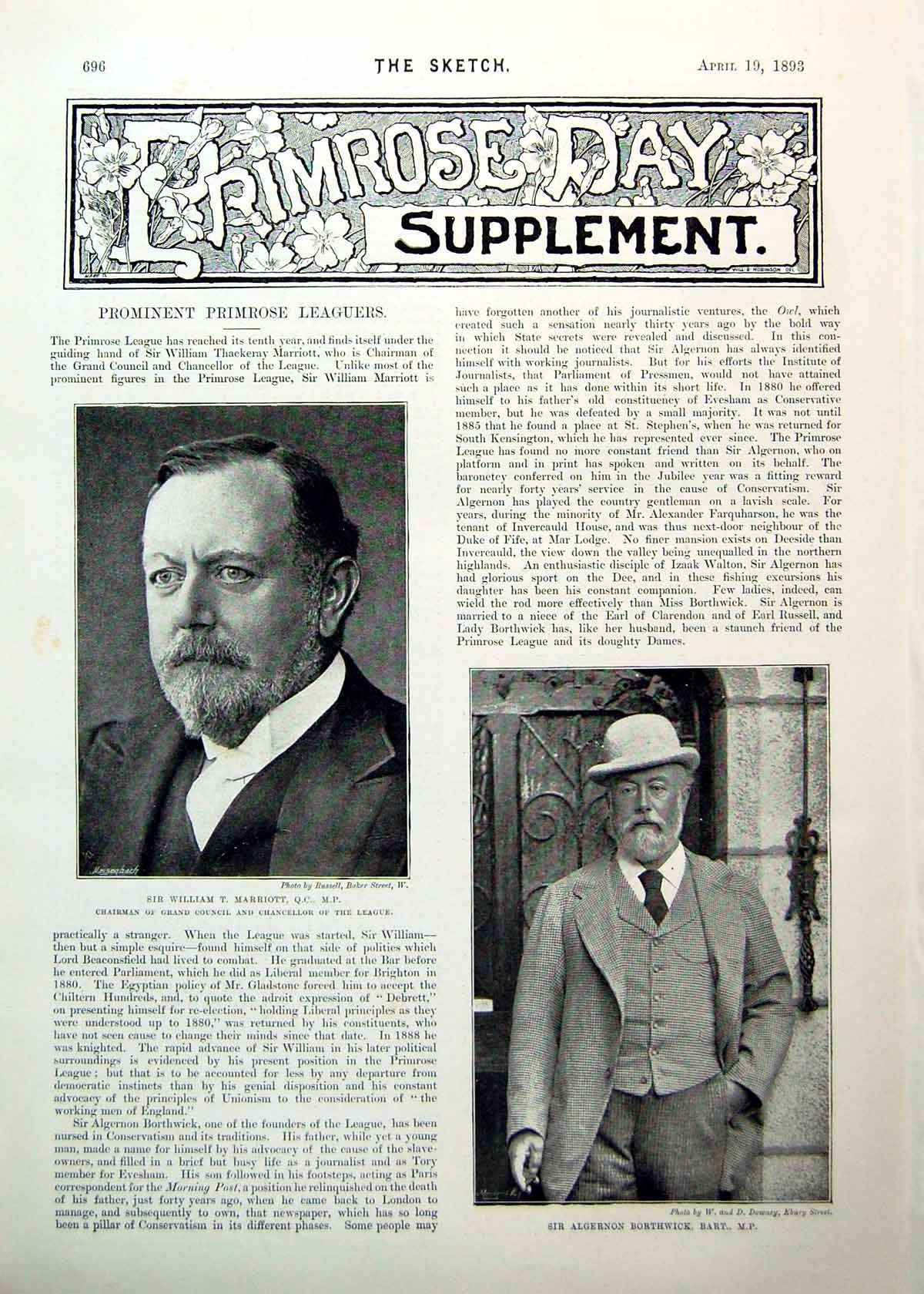 Antique Print Prominent Primrose Leaguers Sir Wt Marriott A Borthwick 1893 19th