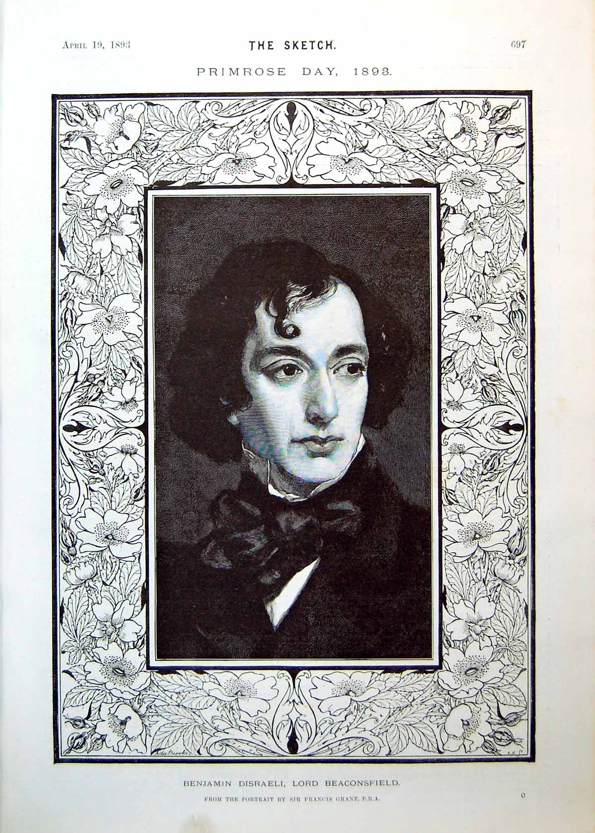 Antique Print Benjamin Disraeli Lord Beaconsfield Miss Meresia Nevill 1893