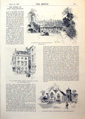 Antique Old Print Homes Lord Beaconsfield Hughenden Manor Statue Earl 1893