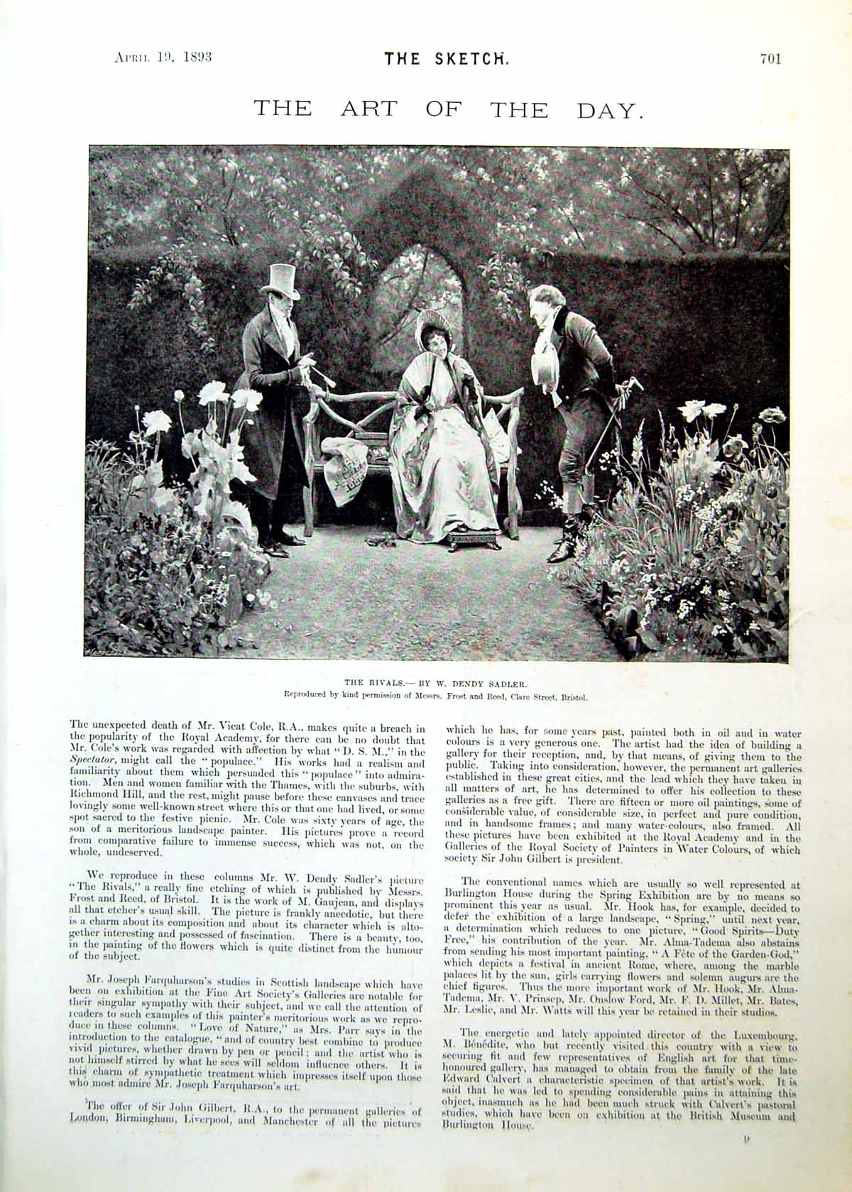 Antique Old Print The Rivals W Dendy Sadler Group Garden Loch Katrine 1893