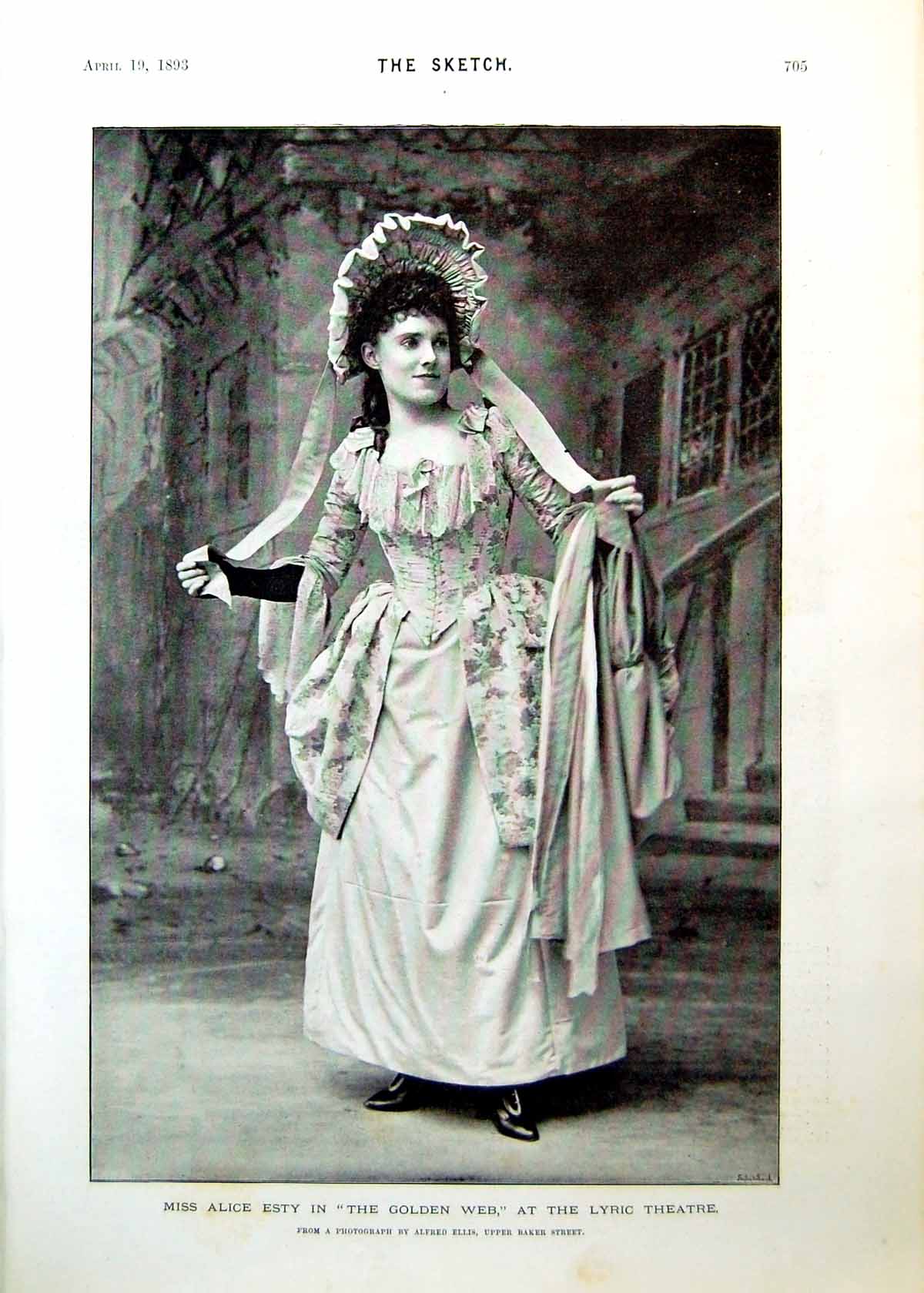 Old Print Miss Alice Esty Gen Web Lyric Full Page Smaller Portrait 1893 19th