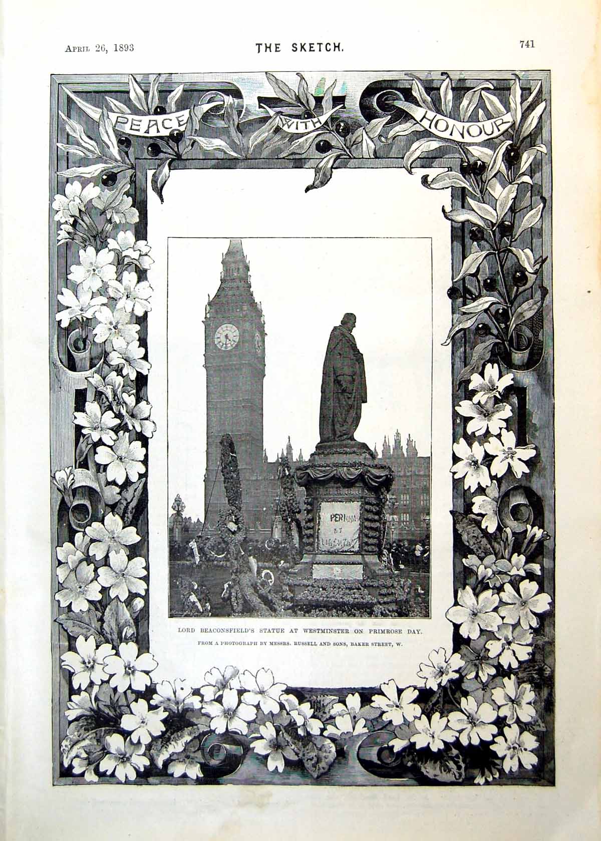 Old Print Lord Beaconsfield'S Statue Westminster Political Sketches 1893 19th