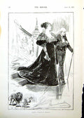 Antique Old Print Paris Lady Hing Arm Elderly Gent King Humbert Servia 1893