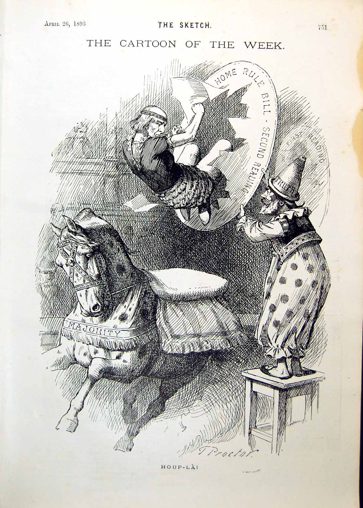 Old Antique Print Home Rule Cartoon Horse Majority Racing Notes Dog 1893 19th