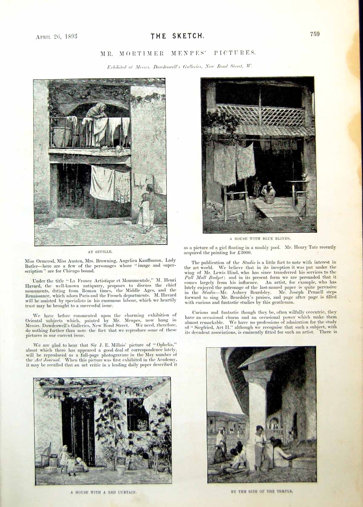 Old Antique Print Mortimer Menpes Pictures Seville Courtyard Mosque 1893 19th