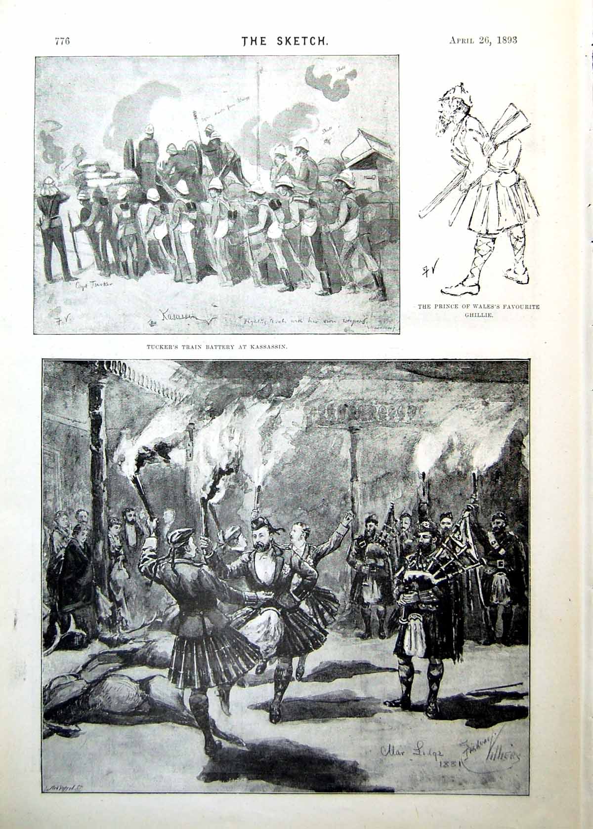 Old Print Mar Lodge Ceilidh Kassassin Ghillie Souakim Tel-El-Kebir 1893 19th