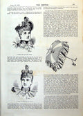 Original Old Antique Print Pretty Hat Bonnet Parasol Fed Unbrella Handles 1893