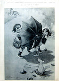 Old Print Little Pig Market Two Children Man Double Dogs Policemen 1914 20th