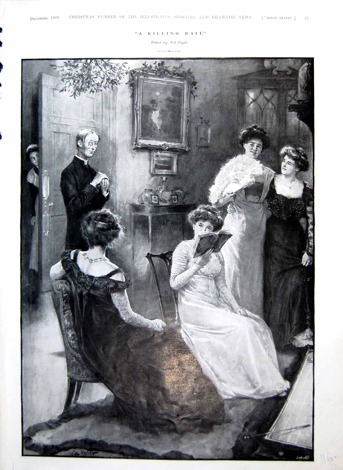 Old Print Wal Paget A Killing Bait Ladies Seated Fans Books Reverend 1909 20th