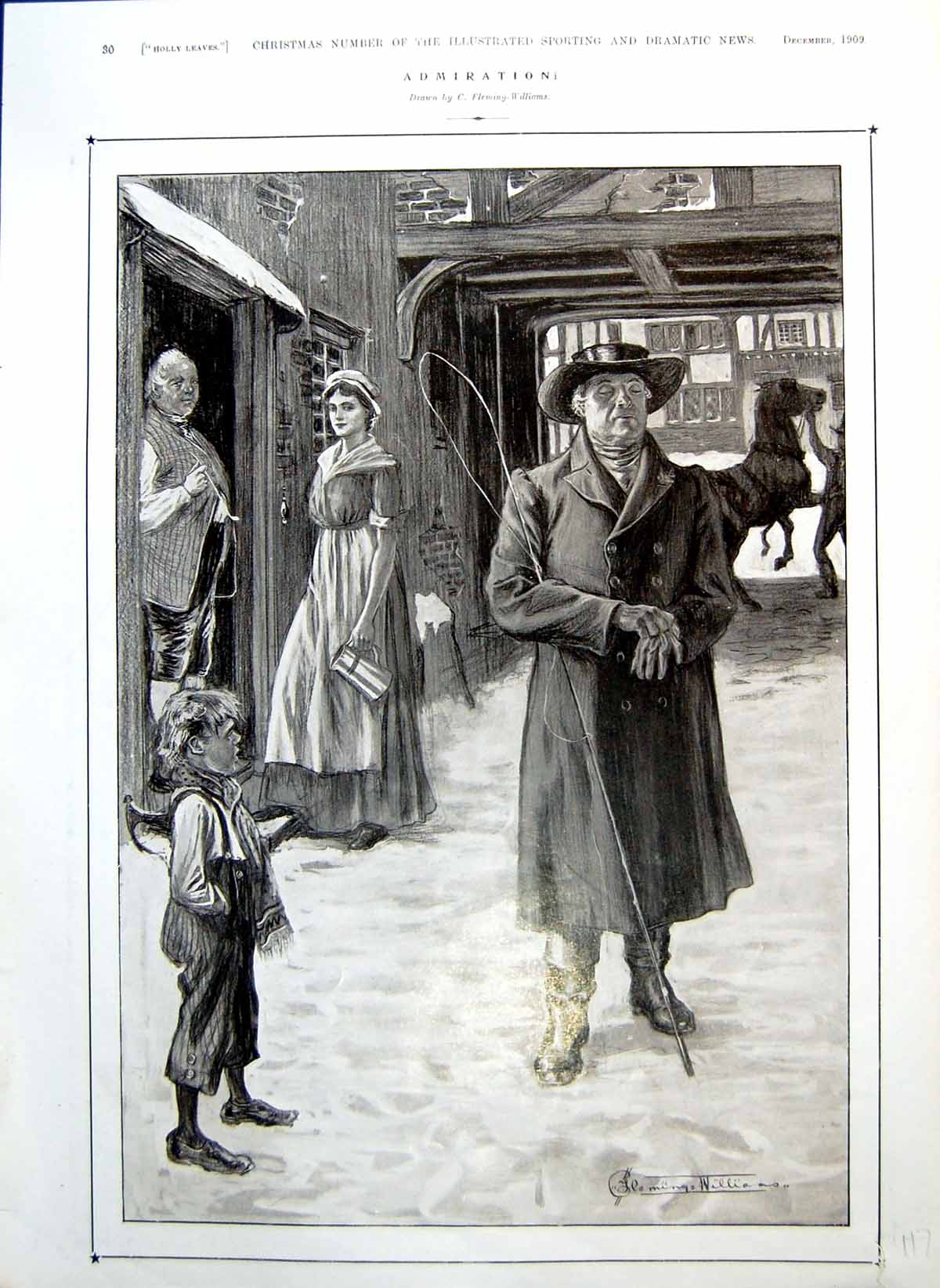 Antique Old Print Admiration Small Ragged Boy Looking Well-Dressed Gent 1909