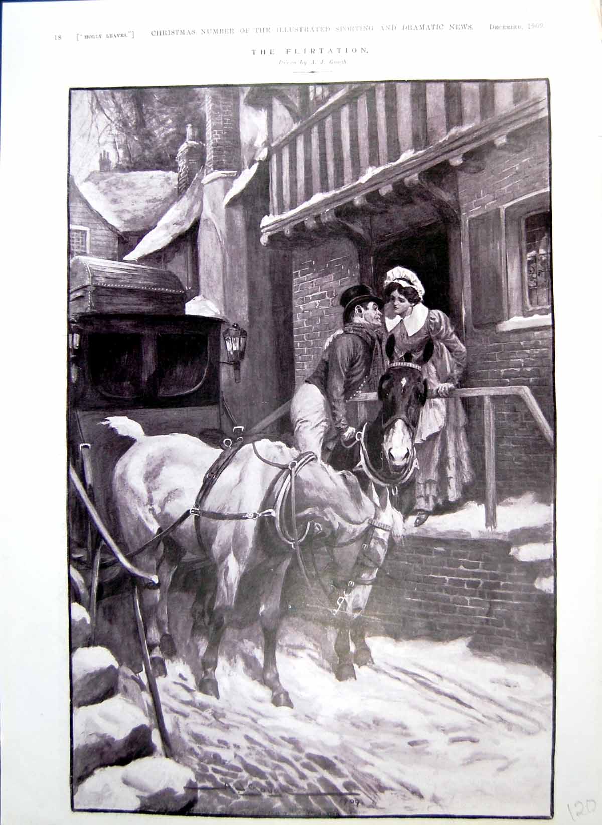 Old Flirtation Aj Gough Lady Steps House Man Leaning From Horse 1909 20th
